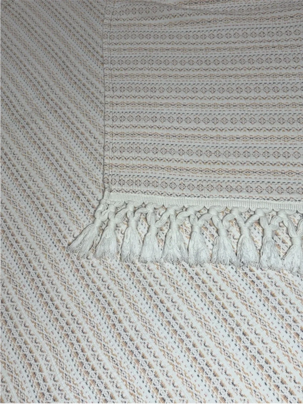 Anthropologie Fringe Tasseled Cotton Throw Blanket Textured Boho Pastel 50x70